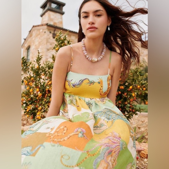 NWOT Alemais Jerome Patchwork Linen Midi Dress US Size 6 - Picture 2 of 9